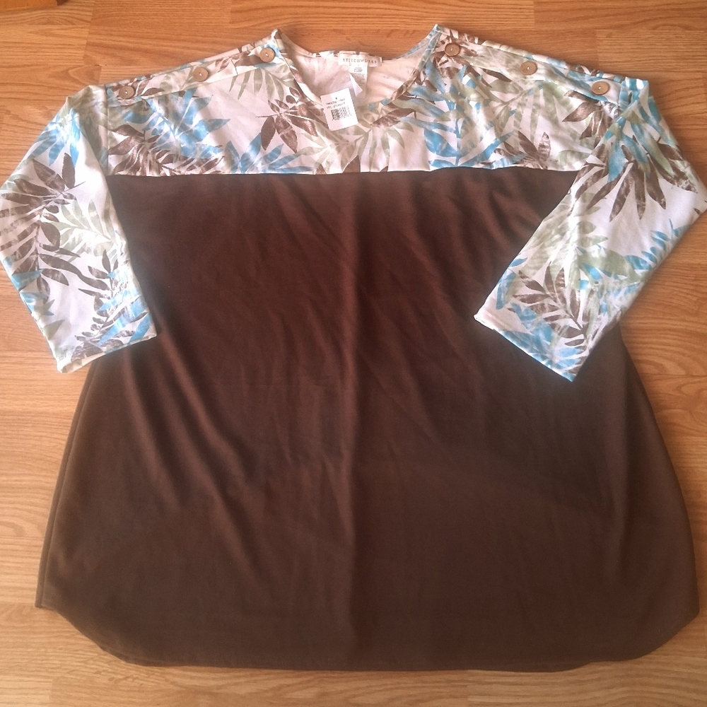 NWT Ladies Top Stitch WÙRKS , Brown, L E af Pattwrn, Sz 2X, 3X